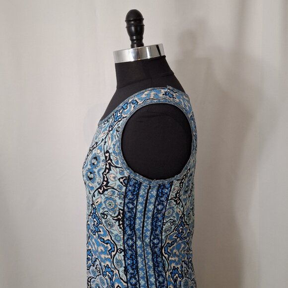 Y2k Max Studio Racing Blue Side Stripe Blue Floral Handkerchief Maxi Dress M - Picture 3 of 12